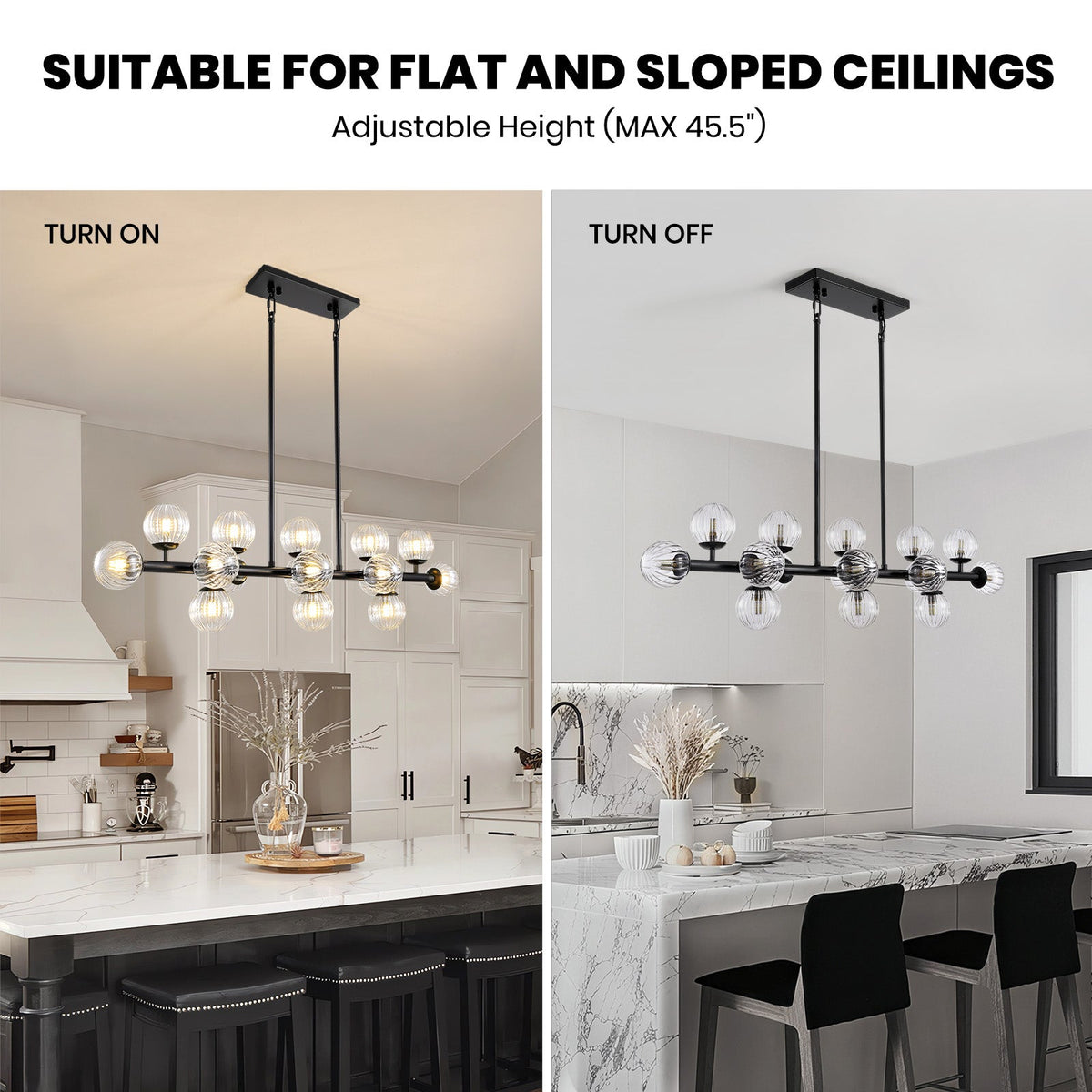 48in 16-Light Black Linear Pendant Light with Clear Glass for Kitchen Island(No Bulbs Included)