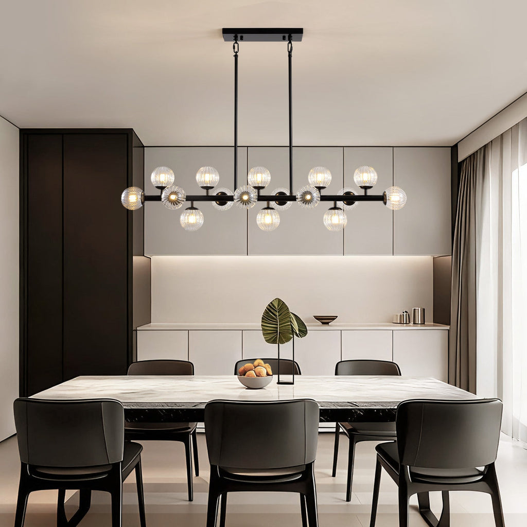 48in 16-Light Black Linear Pendant Light with Clear Glass for Kitchen Island(No Bulbs Included)