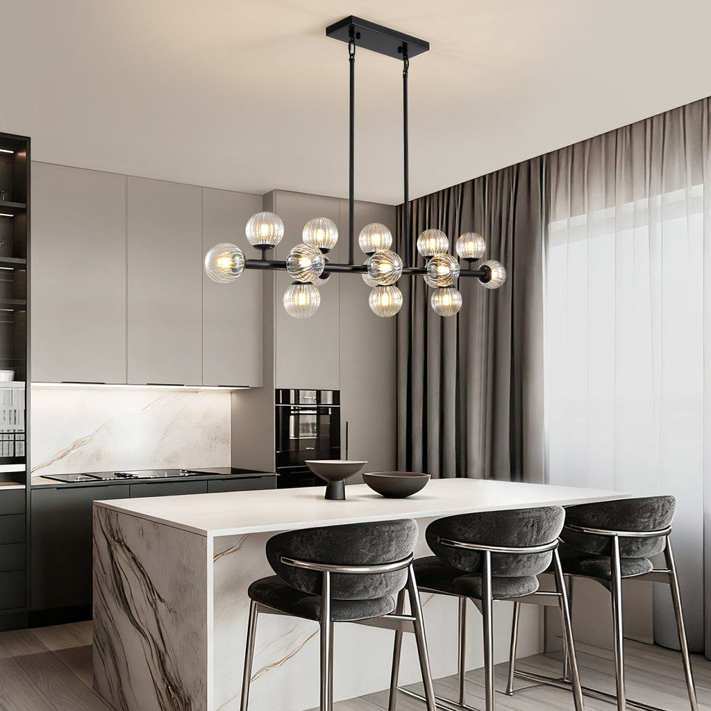 48in 16-Light Black Linear Pendant Light with Clear Glass for Kitchen Island(No Bulbs Included)