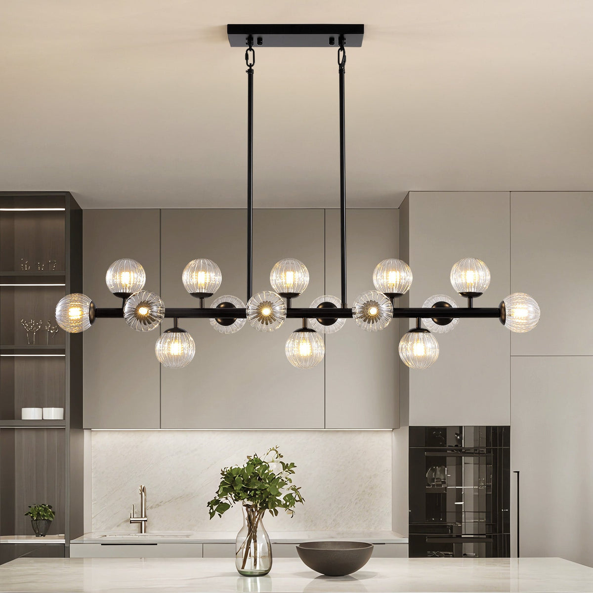 48in 16-Light Black Linear Pendant Light with Clear Glass for Kitchen Island(No Bulbs Included)