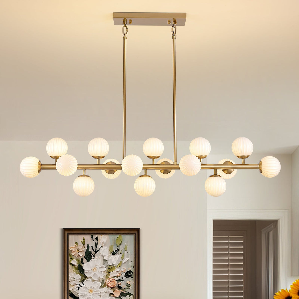 48in 16-Light Adjustable Linear Pendant Light with Iron Frame & Glass (Bulb Not Included)
