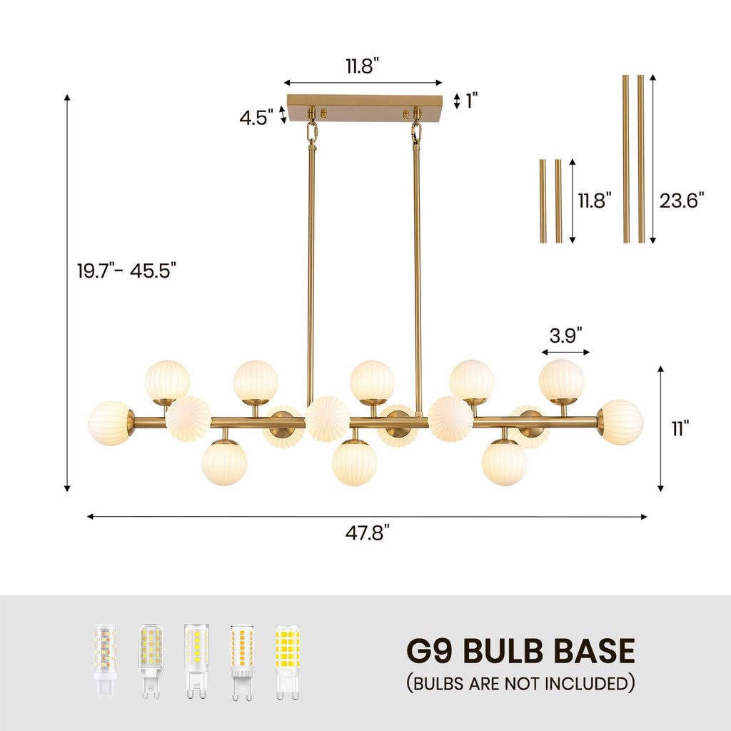 48in 16-Light Adjustable Linear Pendant Light with Iron Frame & Glass (Bulb Not Included)