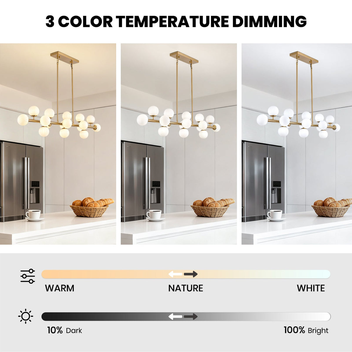 48in 16-Light Adjustable Linear Pendant Light with Iron Frame & Glass (Bulb Not Included)