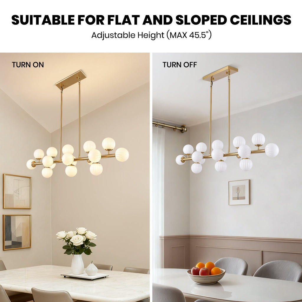 48in 16-Light Adjustable Linear Pendant Light with Iron Frame & Glass (Bulb Not Included)