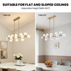 48in 16-Light Adjustable Linear Pendant Light with Iron Frame & Glass (Bulb Not Included)