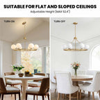 Gold 6-Light Molecular Sphere Round Chandelier Beige Striped Glass Shades Adjustable Height Dimmable(No Bulb)Dining Room