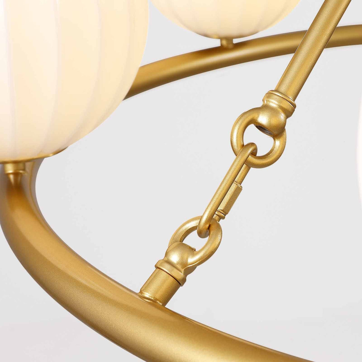 Gold 6-Light Molecular Sphere Round Chandelier Beige Striped Glass Shades Adjustable Height Dimmable(No Bulb)Dining Room
