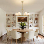 Gold 6-Light Molecular Sphere Round Chandelier Beige Striped Glass Shades Adjustable Height Dimmable(No Bulb)Dining Room