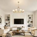47in 8 Light Golden Round Beige Striped Glass Ball Molecular Pendant Light with Dimmable (Bulb Not Included)