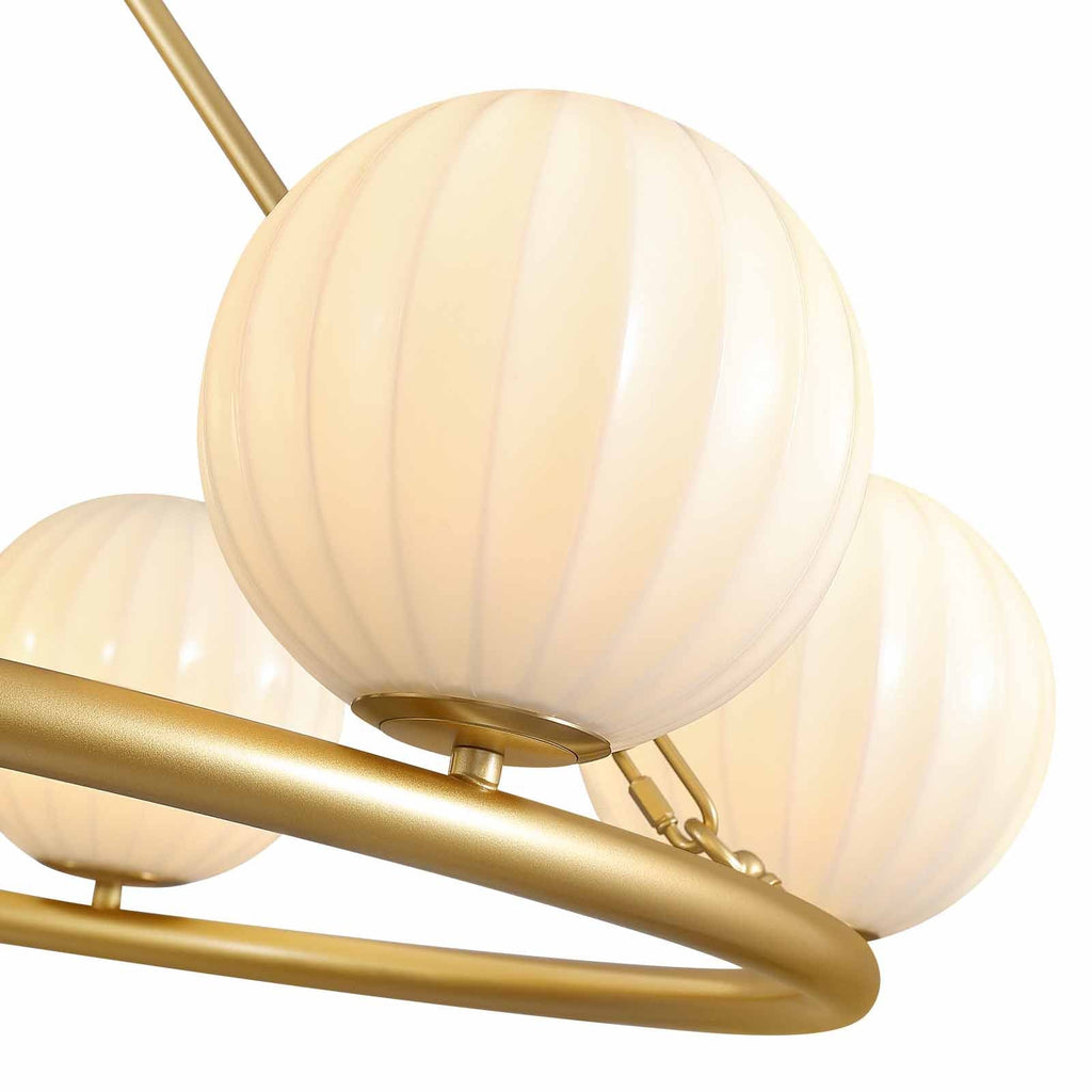 47in 8 Light Golden Round Beige Striped Glass Ball Molecular Pendant Light with Dimmable (Bulb Not Included)