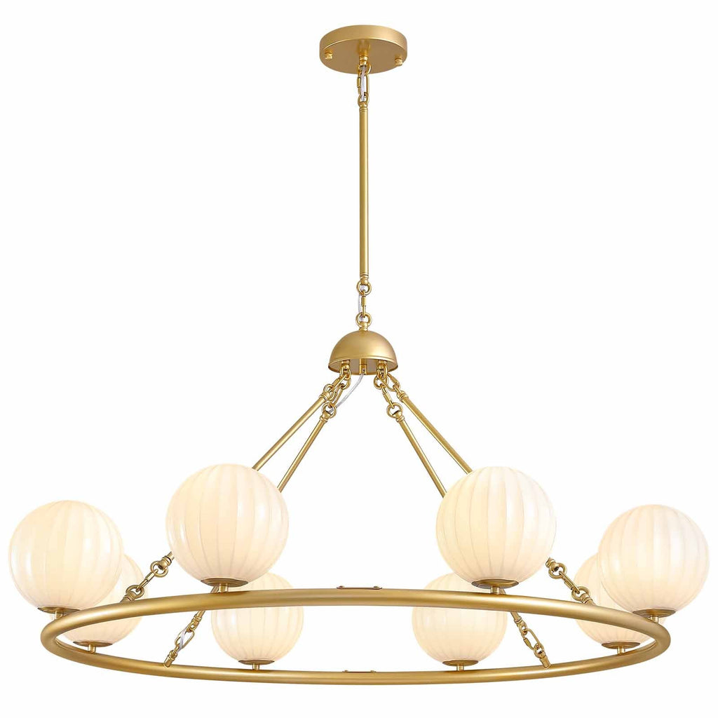 47in 8 Light Golden Round Beige Striped Glass Ball Molecular Pendant Light with Dimmable (Bulb Not Included)