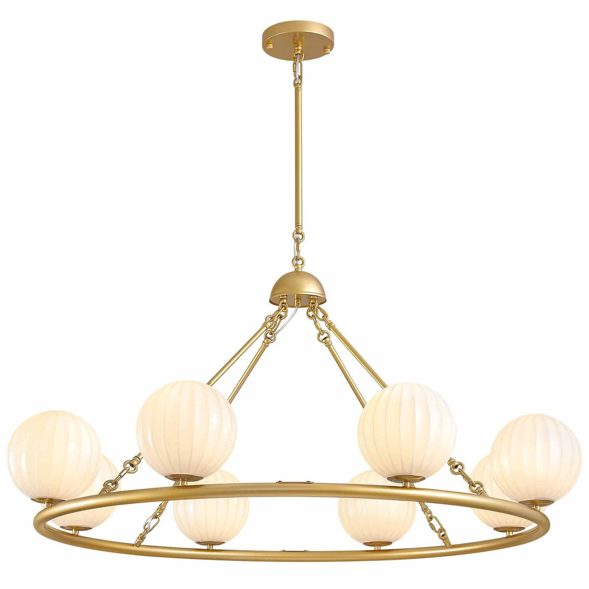 47in 8 Light Golden Round Beige Striped Glass Ball Molecular Pendant Light with Dimmable (Bulb Not Included)