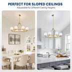 47in 8 Light Golden Round Beige Striped Glass Ball Molecular Pendant Light with Dimmable (Bulb Not Included)