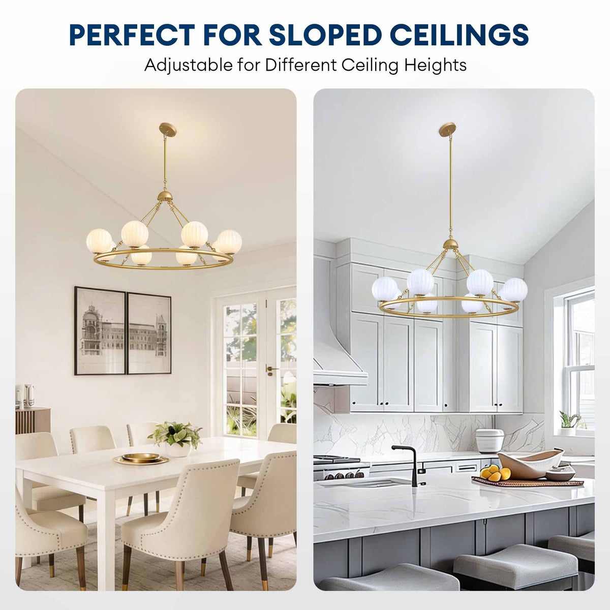 47in 8 Light Golden Round Beige Striped Glass Ball Molecular Pendant Light with Dimmable (Bulb Not Included)