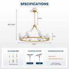 47in 8 Light Golden Round Beige Striped Glass Ball Molecular Pendant Light with Dimmable (Bulb Not Included)