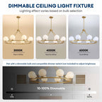 47in 8 Light Golden Round Beige Striped Glass Ball Molecular Pendant Light with Dimmable (Bulb Not Included)