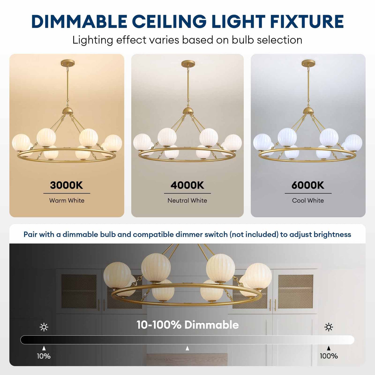 47in 8 Light Golden Round Beige Striped Glass Ball Molecular Pendant Light with Dimmable (Bulb Not Included)