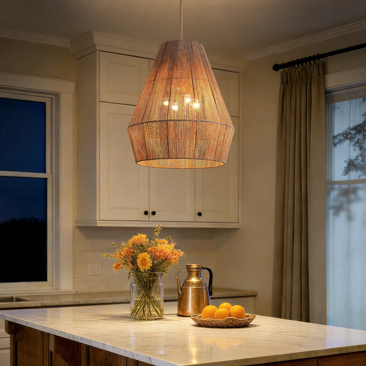 1 Light-Matte Black Hemp Rope Pendant Light (Bulb not Included)