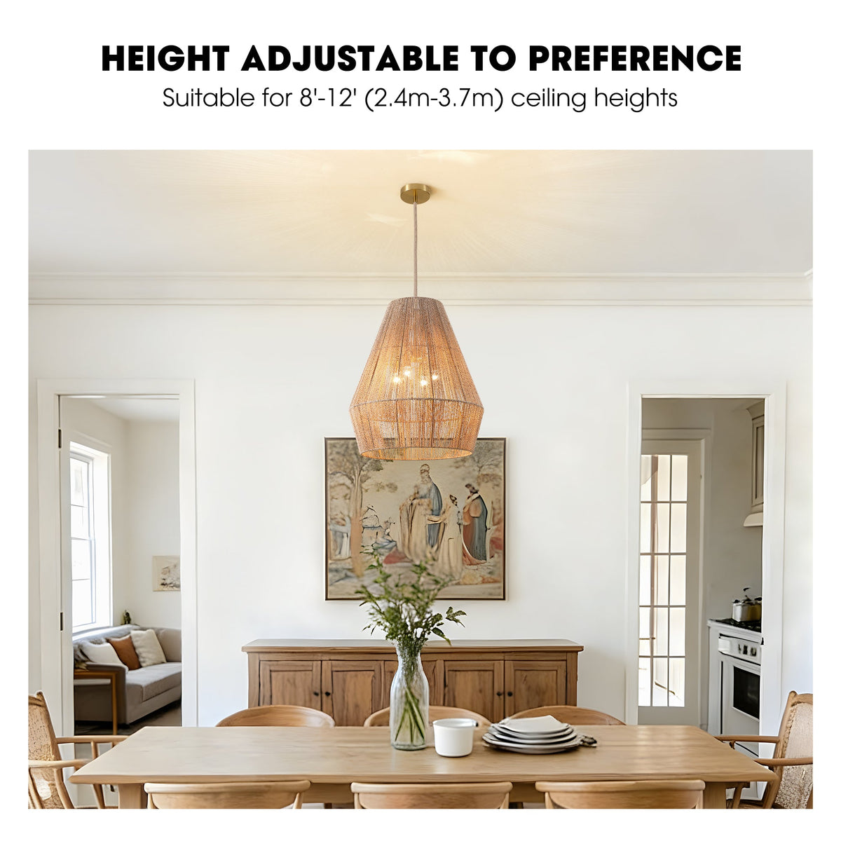 1 Light-Matte Black Hemp Rope Pendant Light (Bulb not Included)
