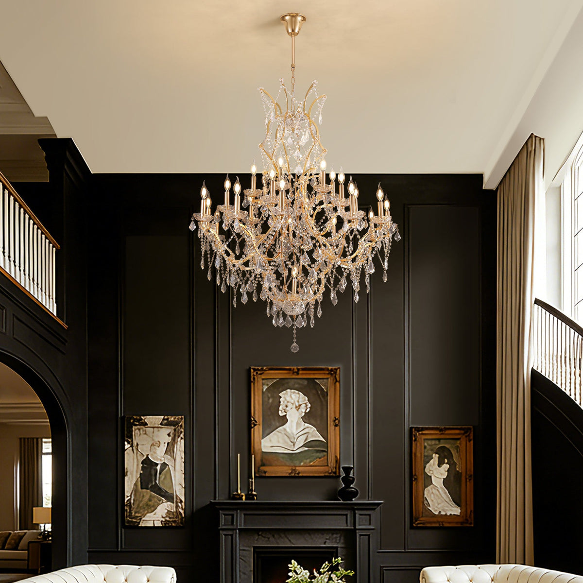 25-Light Large Gold Luxury Modern Maria Theresa Crystal Chandeliers for Living Room Dining Room Foyer
