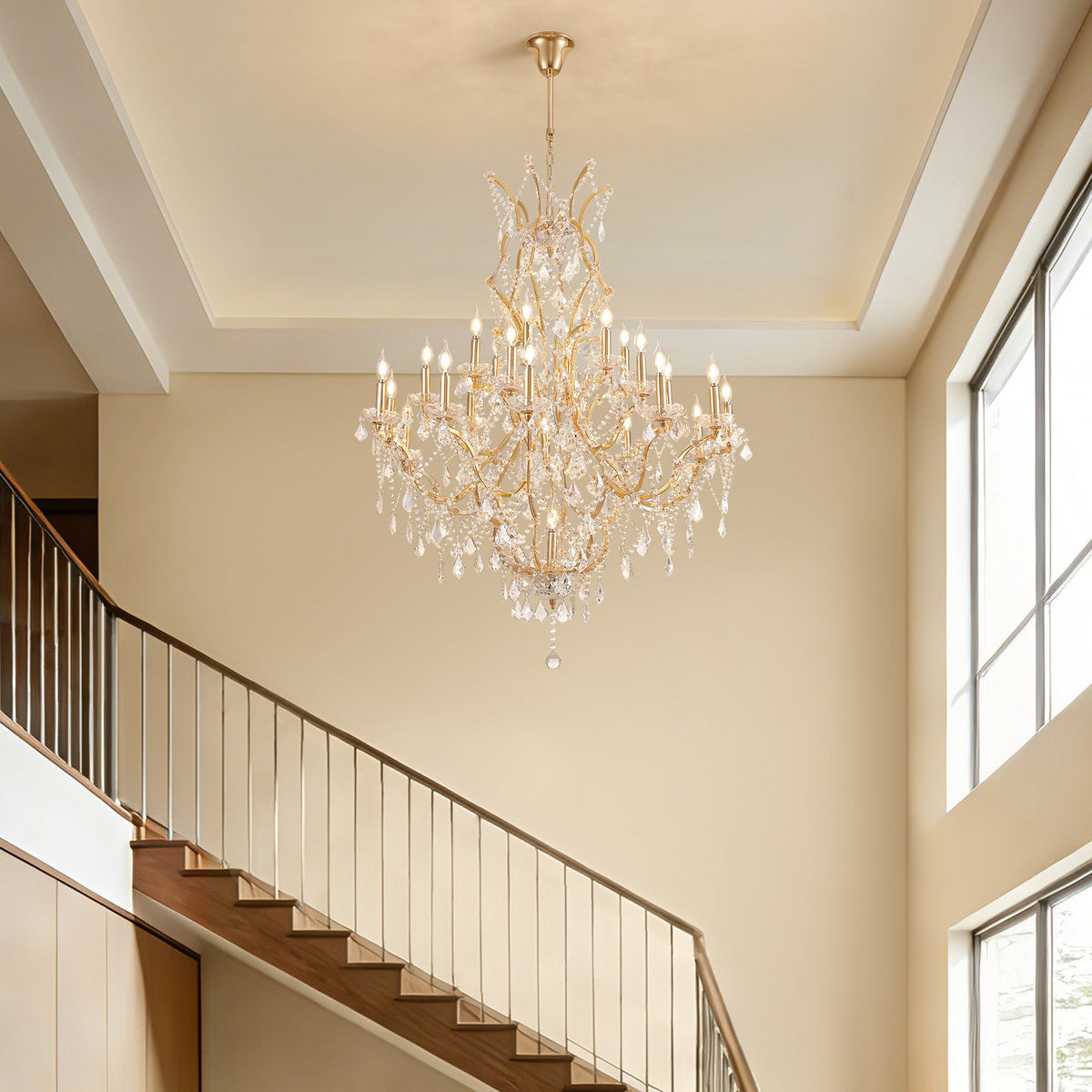 25-Light Large Gold Luxury Modern Maria Theresa Crystal Chandeliers for Living Room Dining Room Foyer