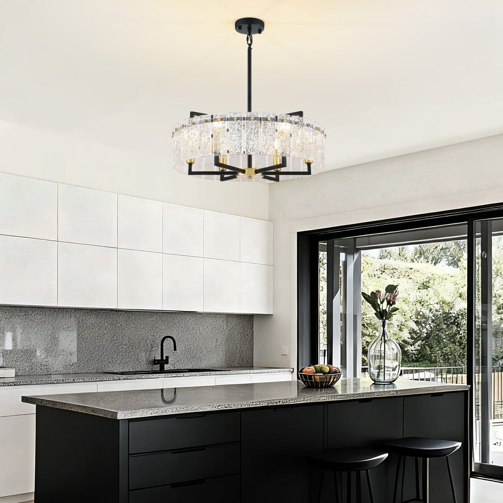 24inch Black and Gold Crackle Glass Chandelier