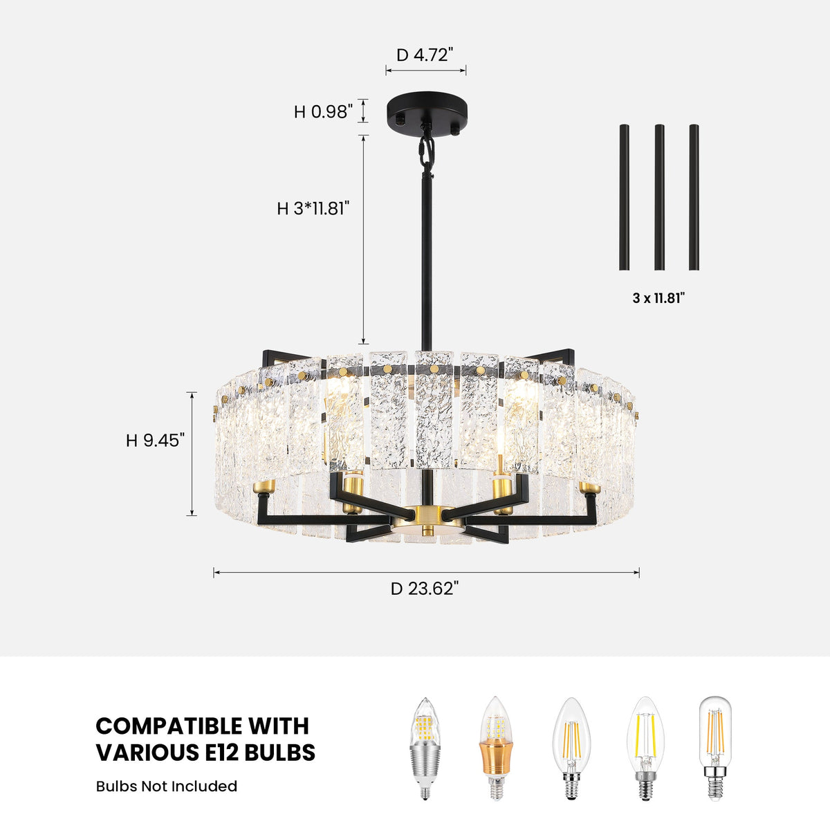 24inch Black and Gold Crackle Glass Chandelier