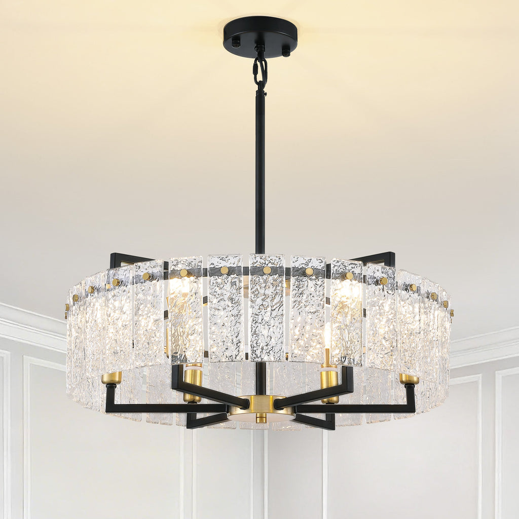 24inch Black and Gold Crackle Glass Chandelier
