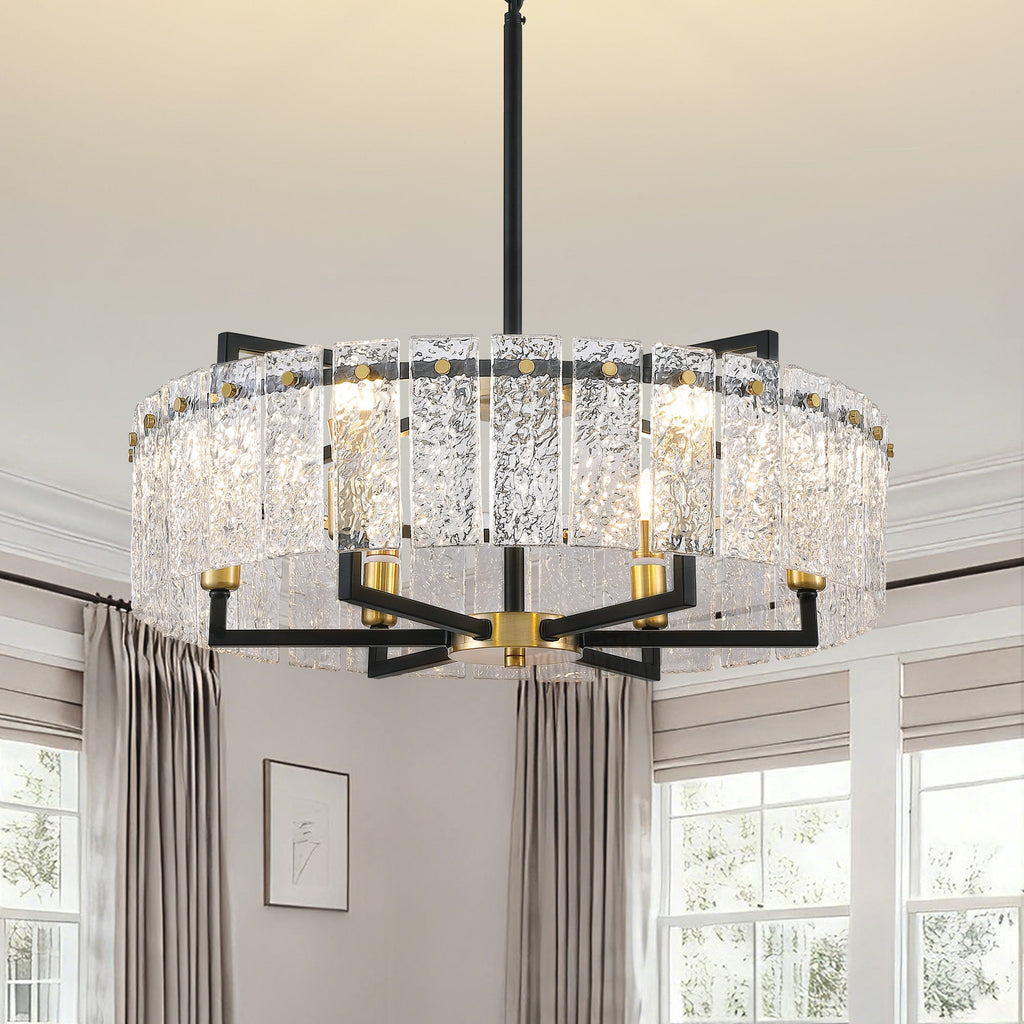 24inch Black and Gold Crackle Glass Chandelier