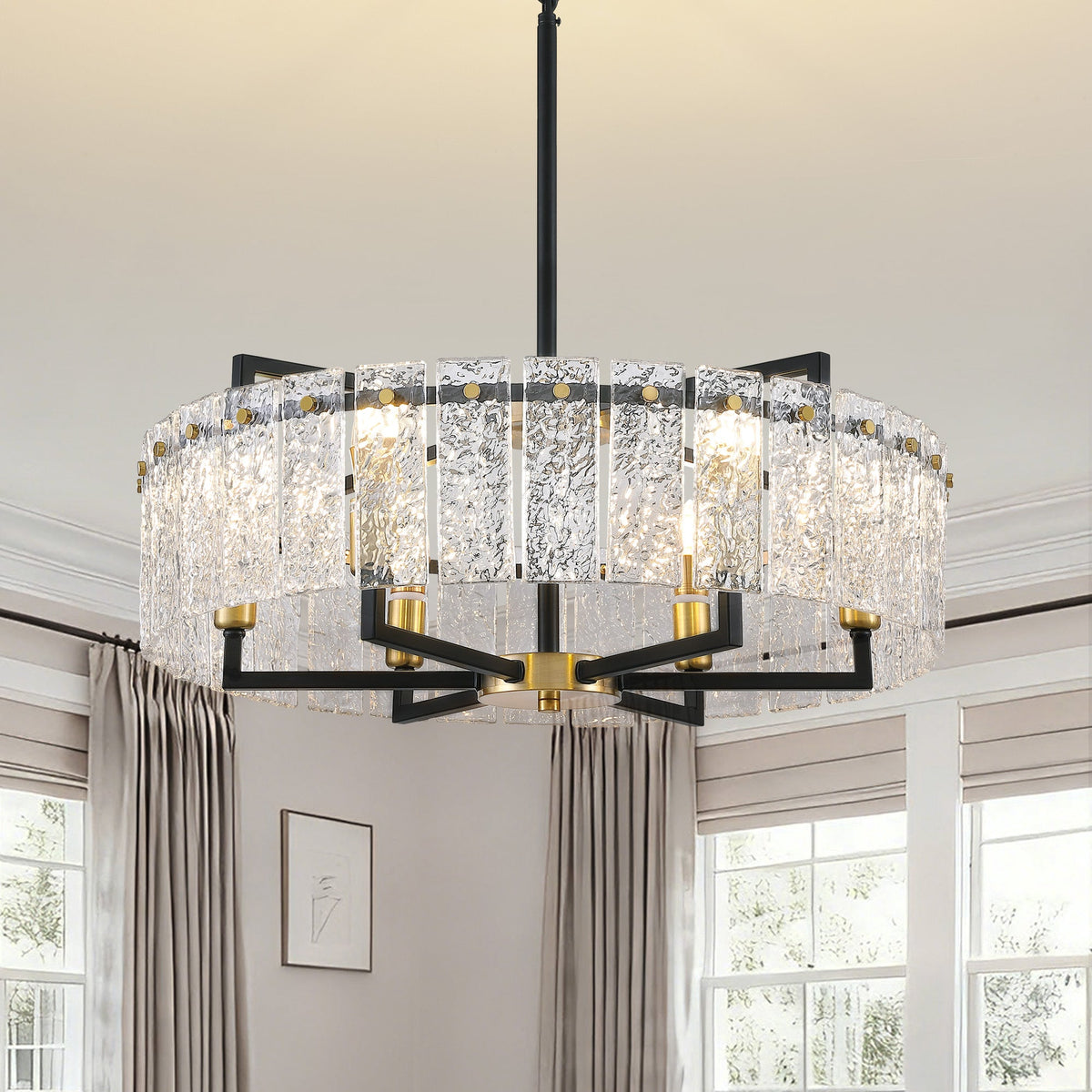 24inch Black and Gold Crackle Glass Chandelier