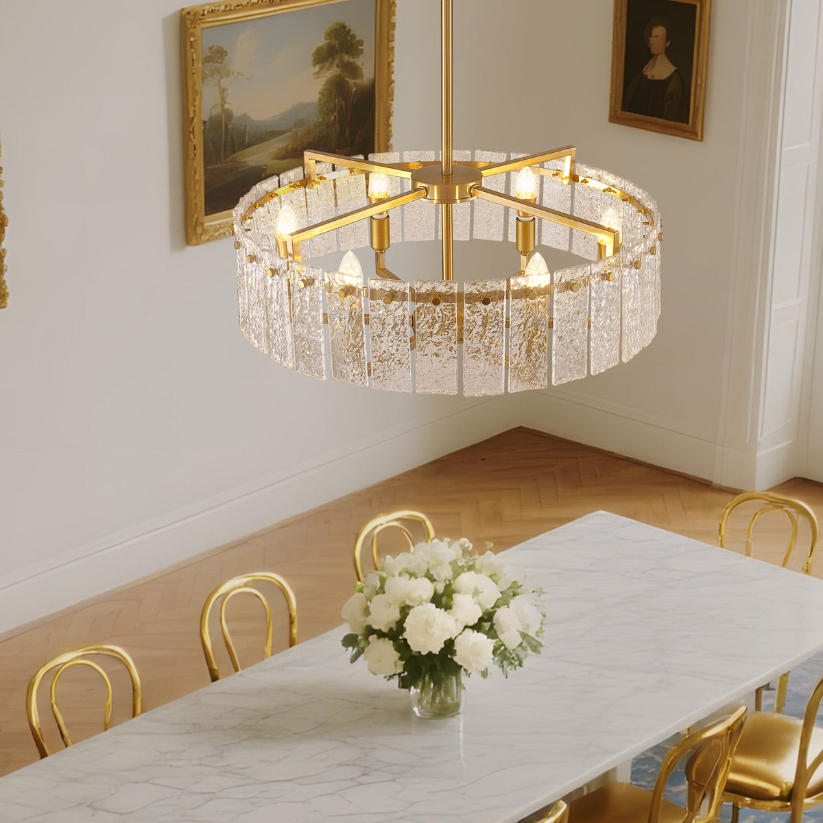 24inch Gold Crackle Glass Chandelier