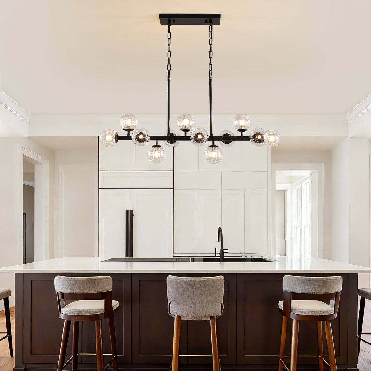 40 in. Modern 12-Light Black Linear Chandelier for Kitchen, Living Room, and Dining Room (Bulbs Not Included)