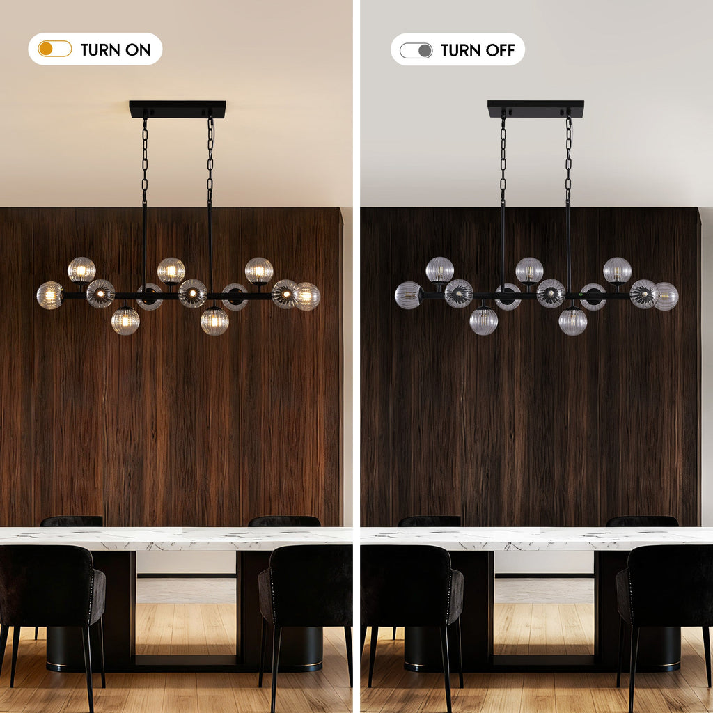40 in. Modern 12-Light Black Linear Chandelier for Kitchen, Living Room, and Dining Room (Bulbs Not Included)