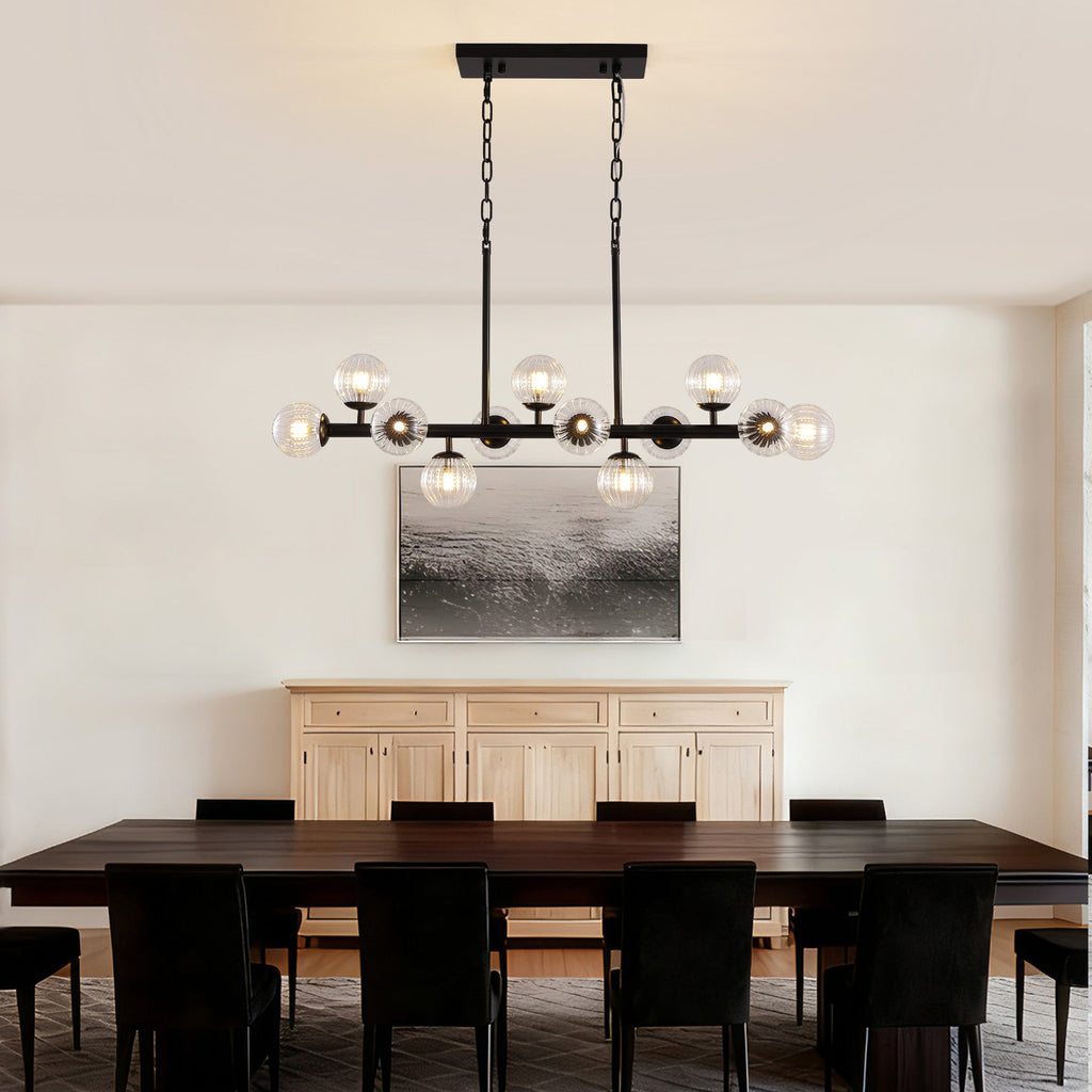 40 in. Modern 12-Light Black Linear Chandelier for Kitchen, Living Room, and Dining Room (Bulbs Not Included)