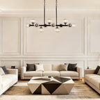 40 in. Modern 12-Light Black Linear Chandelier for Kitchen, Living Room, and Dining Room (Bulbs Not Included)