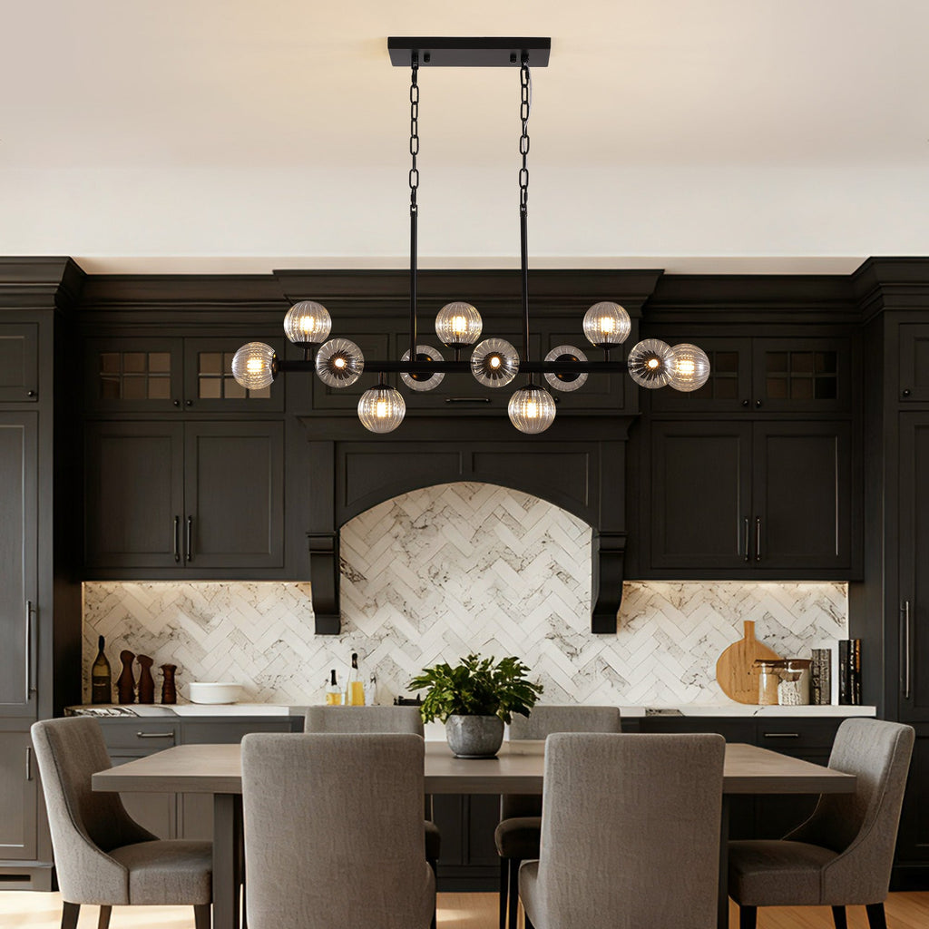 40 in. Modern 12-Light Black Linear Chandelier for Kitchen, Living Room, and Dining Room (Bulbs Not Included)