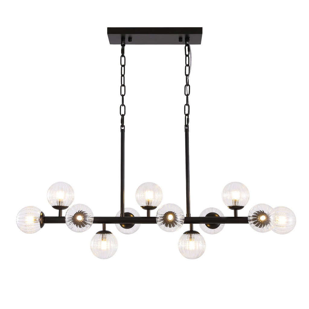 40 in. Modern 12-Light Black Linear Chandelier for Kitchen, Living Room, and Dining Room (Bulbs Not Included)