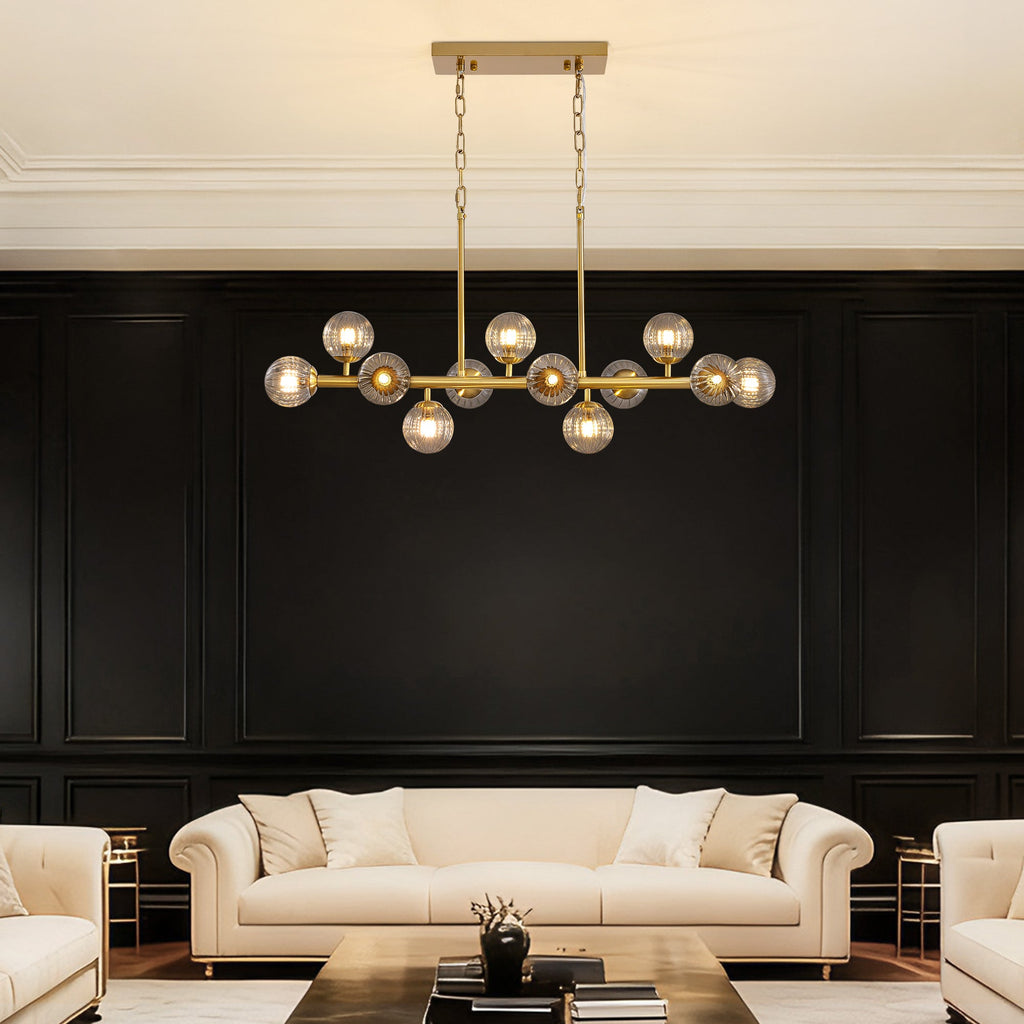 40 in. Modern 12-Light Gold Linear Chandelier for Kitchen, Living Room, and Dining Room (Bulbs Not Included)