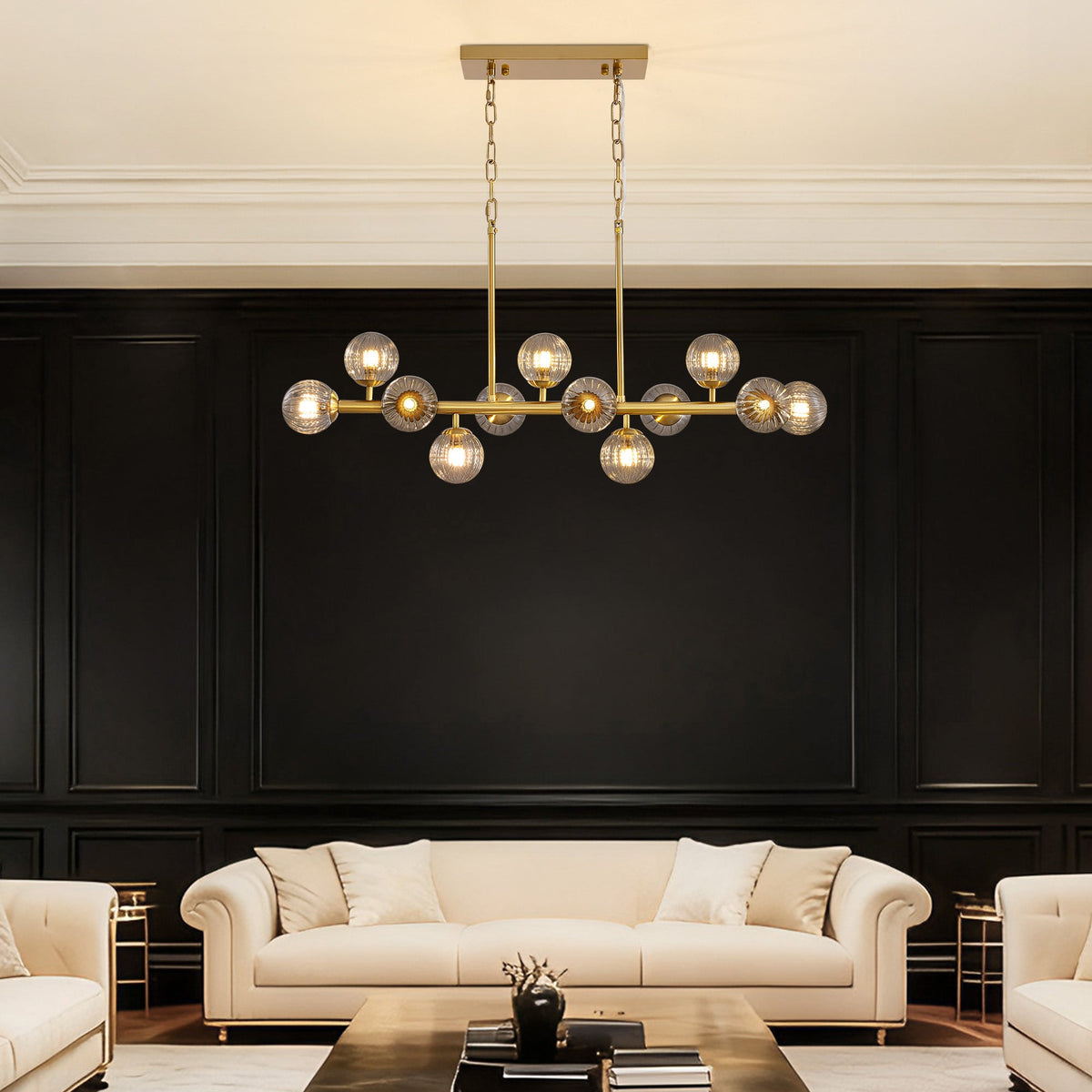 40 in. Modern 12-Light Gold Linear Chandelier for Kitchen, Living Room, and Dining Room (Bulbs Not Included)