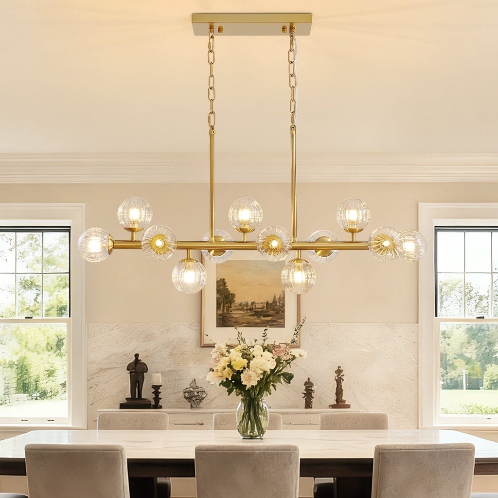 40 in. Modern 12-Light Gold Linear Chandelier for Kitchen, Living Room, and Dining Room (Bulbs Not Included)