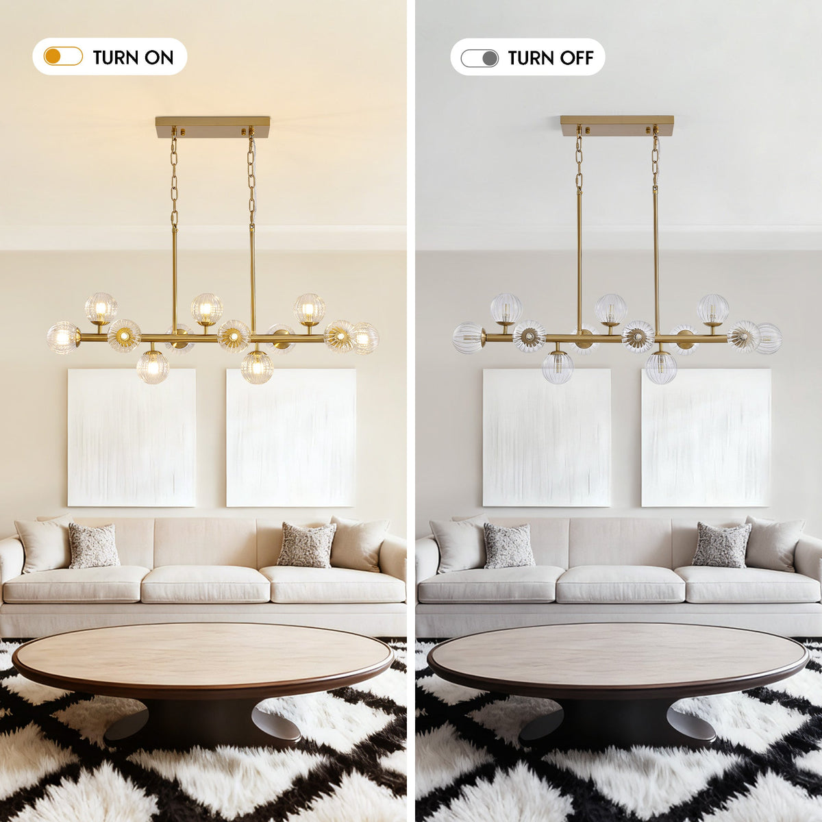40 in. Modern 12-Light Gold Linear Chandelier for Kitchen, Living Room, and Dining Room (Bulbs Not Included)