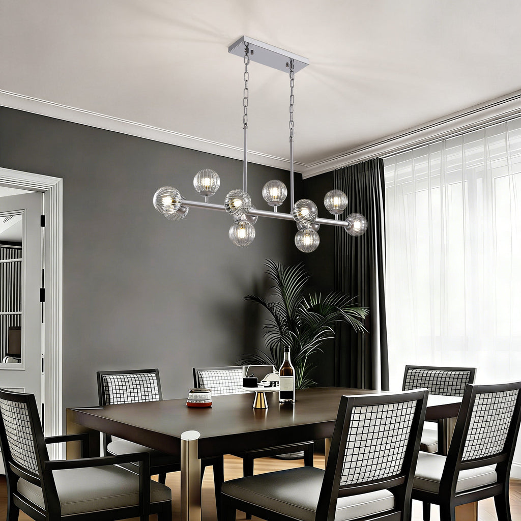 40 in. Modern 12-Light Chrome Linear Chandelier for Kitchen, Living Room, and Dining Room (Bulbs Not Included)