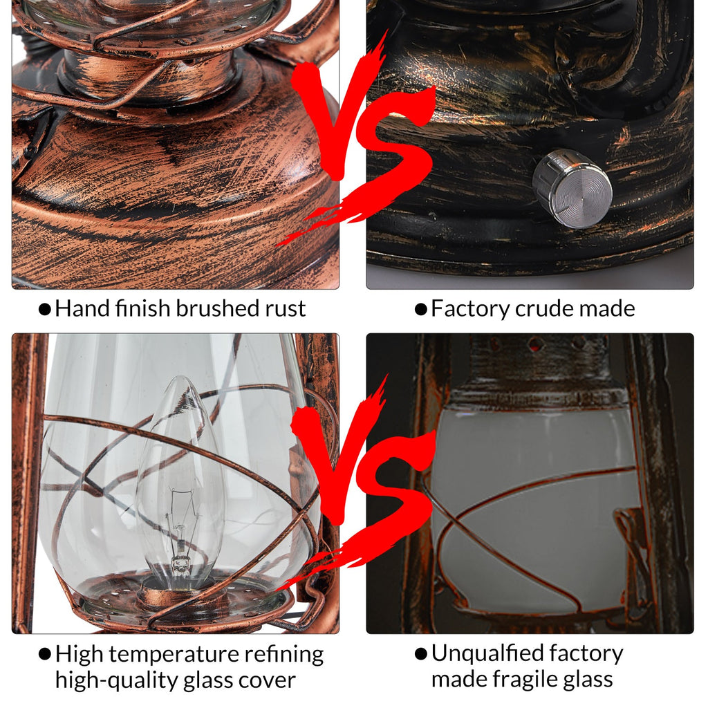 Rustic Lantern Table Lamp Plug-in Old Fashioned Night Light Perfect for Bedroom Living Room