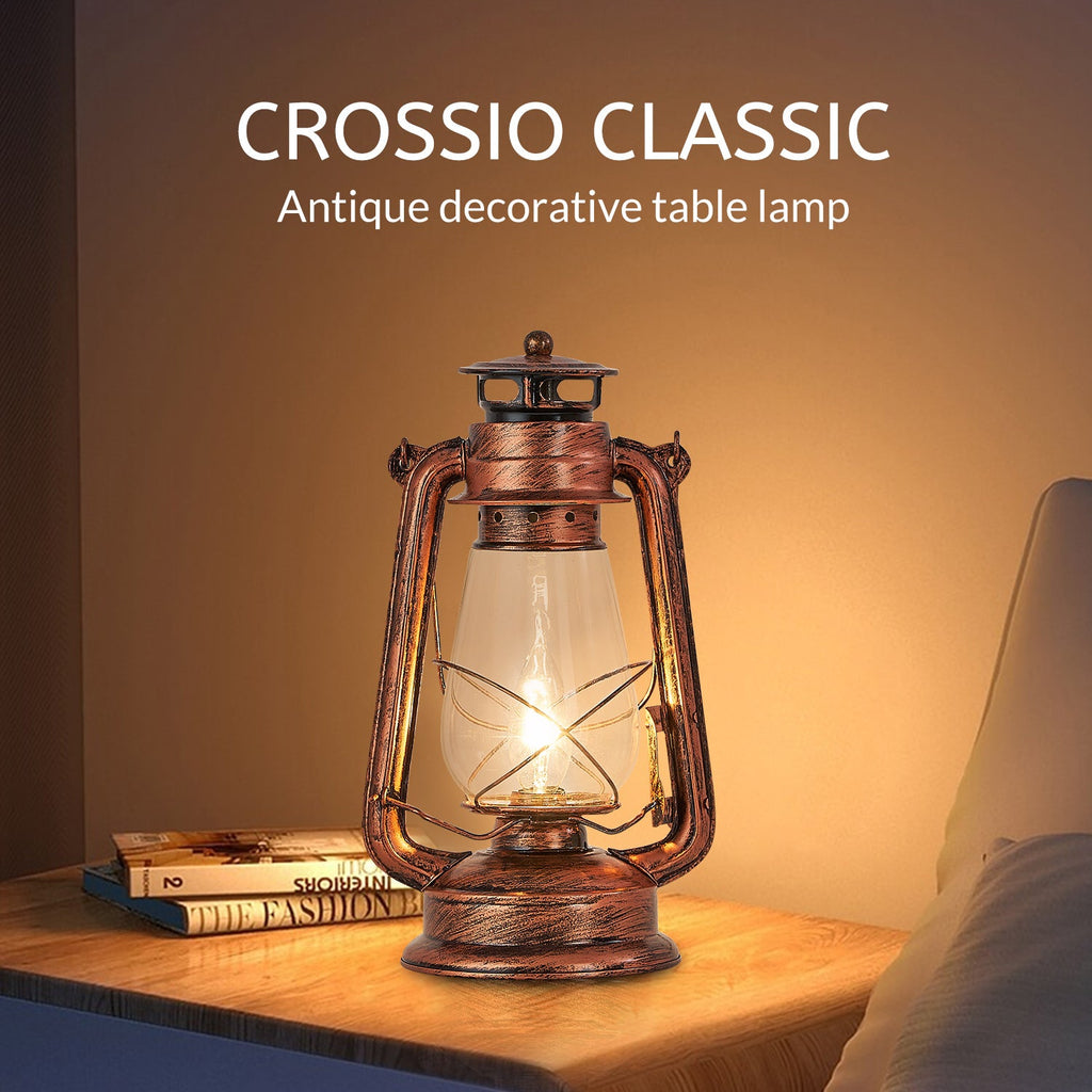 Rustic Lantern Table Lamp Plug-in Old Fashioned Night Light Perfect for Bedroom Living Room