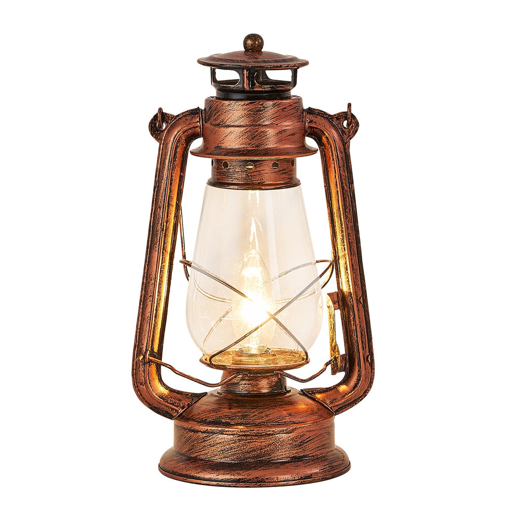 Rustic Lantern Table Lamp Plug-in Old Fashioned Night Light Perfect for Bedroom Living Room