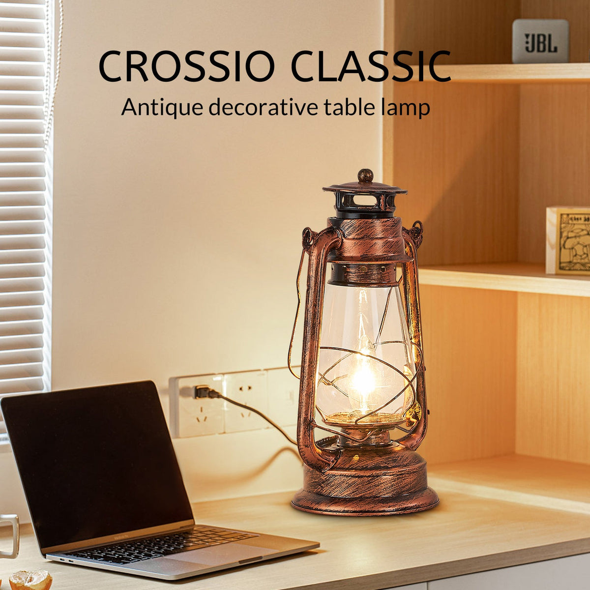 Rustic Lantern Table Lamp Plug-in Old Fashioned Night Light Perfect for Bedroom Living Room