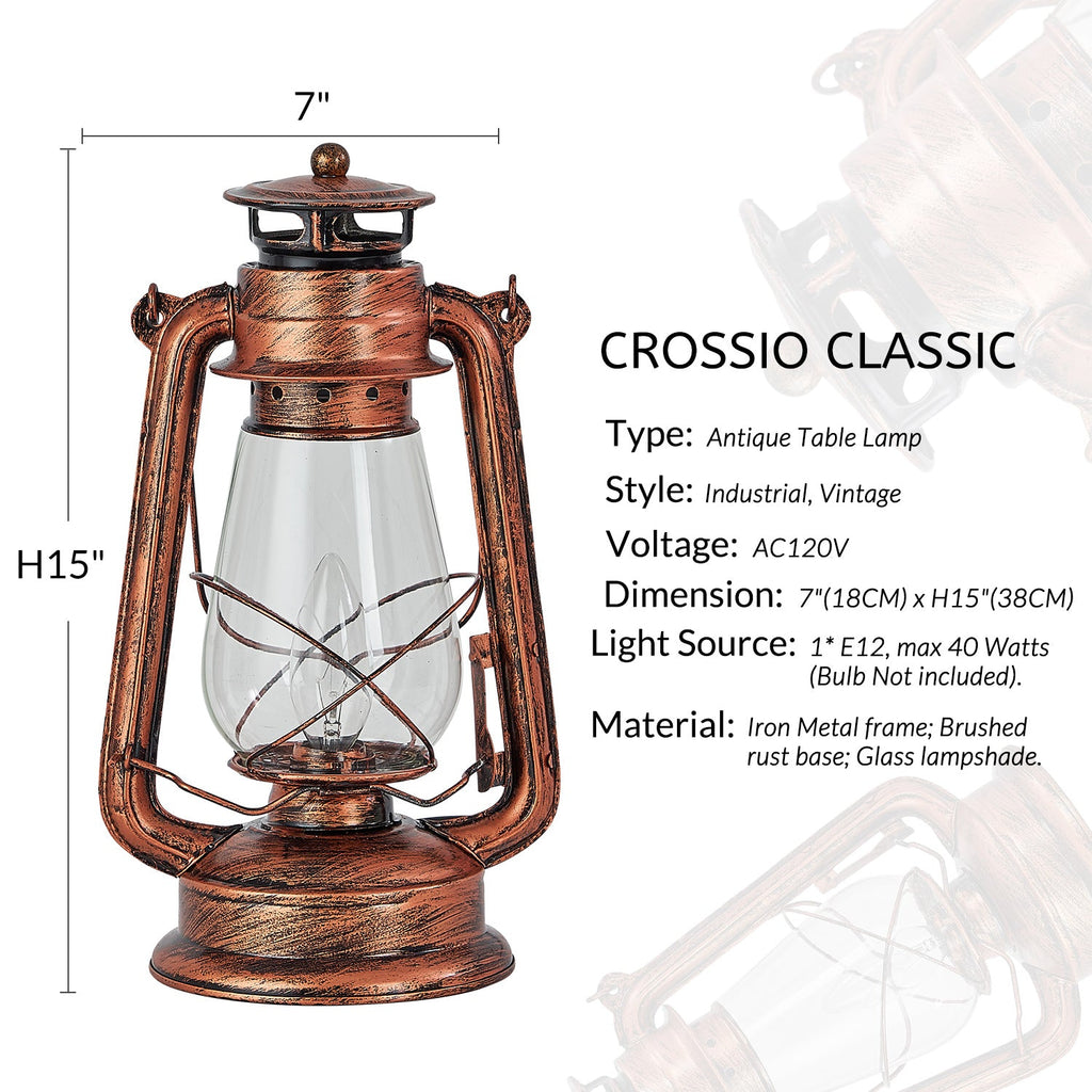 Rustic Lantern Table Lamp Plug-in Old Fashioned Night Light Perfect for Bedroom Living Room