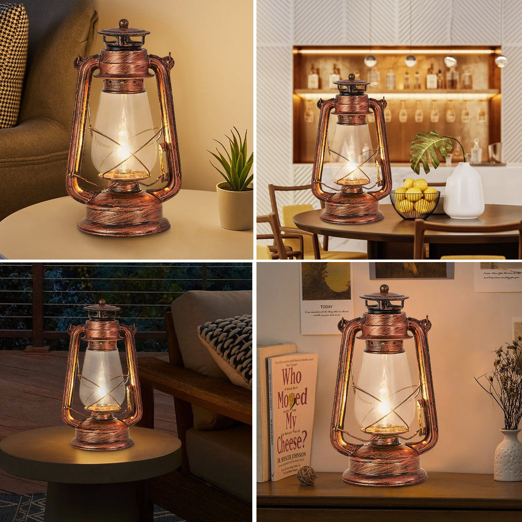 Rustic Lantern Table Lamp Plug-in Old Fashioned Night Light Perfect for Bedroom Living Room