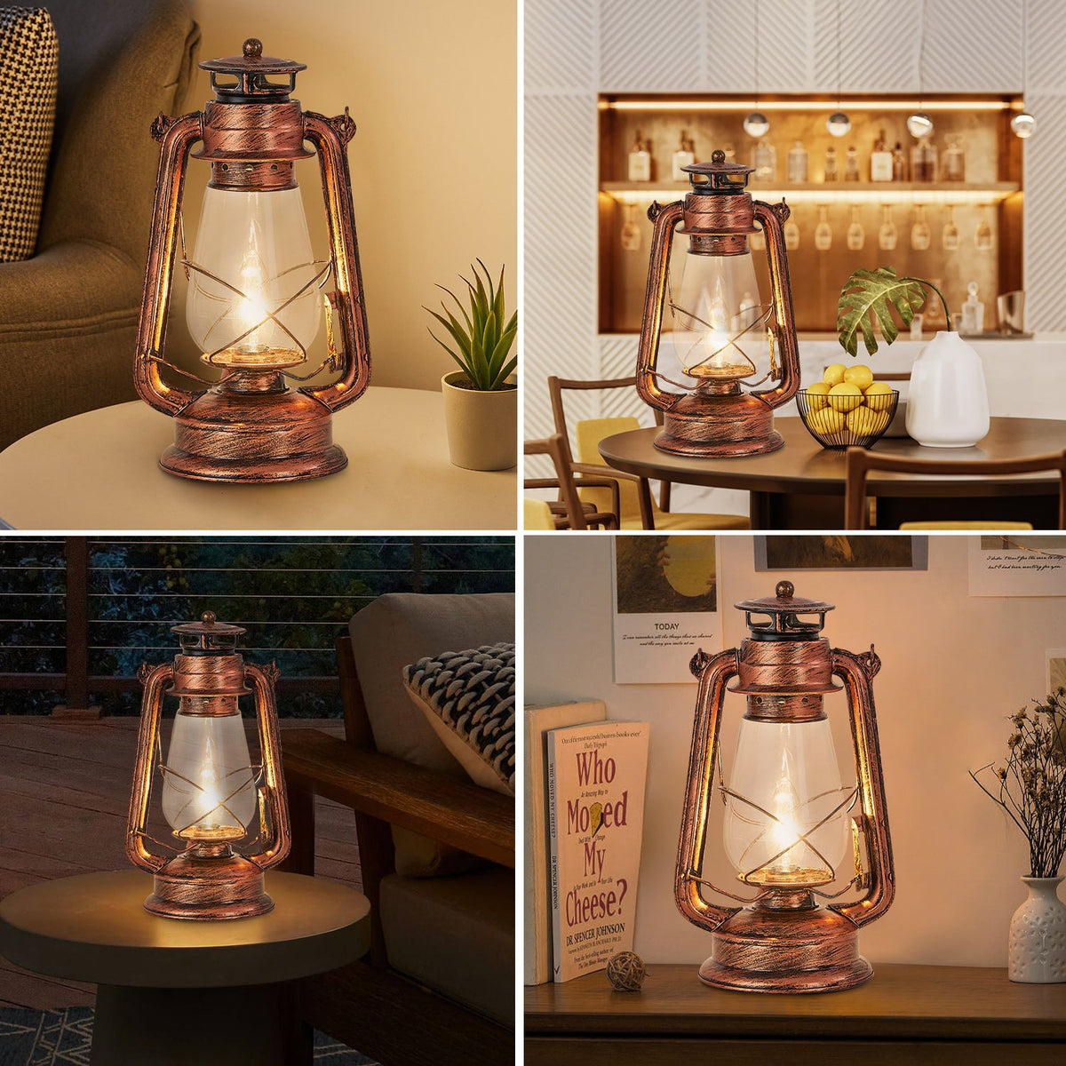Rustic Lantern Table Lamp Plug-in Old Fashioned Night Light Perfect for Bedroom Living Room