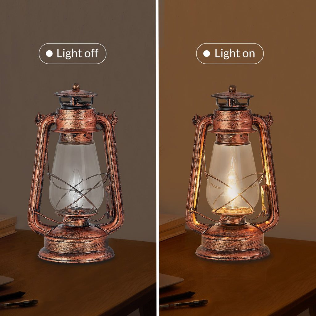 Rustic Lantern Table Lamp Plug-in Old Fashioned Night Light Perfect for Bedroom Living Room